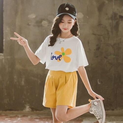 Childrens Sets Kids Girls Clothes Summer Suit Short Sleeve T-shirt+Shorts 2Pcs 2020 Girl Fashion Sports Suit 5 8 10 12 13 Years