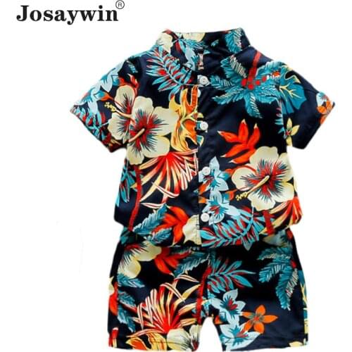 Children Suits Kids Boys Print 2 Pieces Sets Short Sleeve Top+Shorts Beach Set Turn-down Collar Newborn Summer Baby Clothes Sets