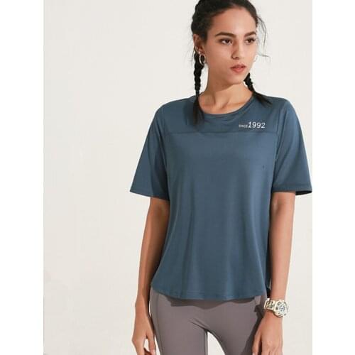 Summer New Yoga Short-Sleeve T Shirts Women Sports Quick-Drying Breathable Loose T Shirt Stretch Slim Letter Running Fitness Top