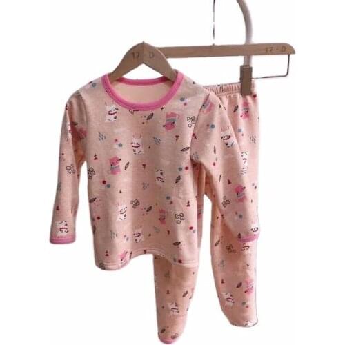 Hot Children Animal Cartoon Print Set Autumn and Winter Plus Thick New Warm Underwear Boys and Girls Home Clothes Pajamas Suits