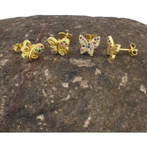 Cute Gold Butterfly Stud Earrings for Women pendientes mujer Bow Style Earring Cubic Zirconia Hollow Butterfly Earrings Stud