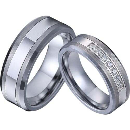 Mens Ring Love Alliance cz wedding rings set for men and women his and hers marriage couple Tungsten Ring carbide never fade