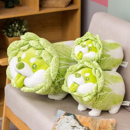 New Arrive Vegetable Green Dog Plush Toy Japanese Cabbage Dog Stuffed Animals Soft Doll Shiba Inu Pillow Baby Kids Toys Gift