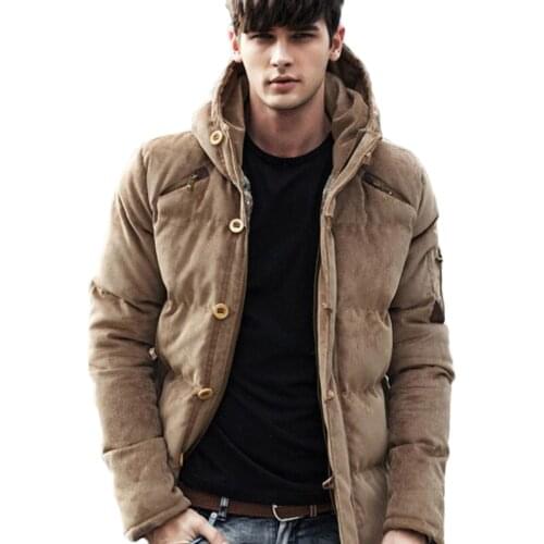 Winter Coat Men Comfortable Corduroy England Style Jacket Hooded Solid Color Padded Coats Male Fashion Streetwear Parka Clothes