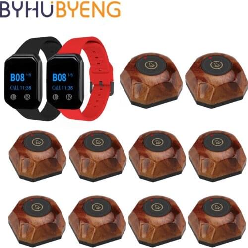 BYHUBYENG Restaurant Pager Hookah Call Waiter System Table Bell Pagers 2 Watch Receiver 10 Call Button Cafe Clinic