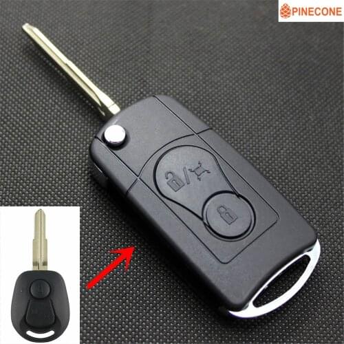 PINECONE for SSANGYONG REXTON ACTYON KYRON Car Key Case 2 Button Uncut Brass Blade Modified Flip Folding Remote Key Shell Fob