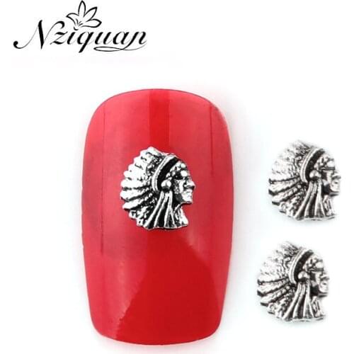 Promotional free shipping NZIQUAN20 5*16mm3D geometric Indian head ancient silver metal nail decoration accessories DIY nail sti
