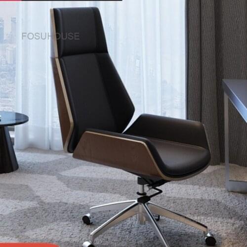 Luxury Wooden Office Chairs Home Furniture Study Leather Computer Chair Modern Simple Staff Office Chair Lift Swivel Gamer Chair