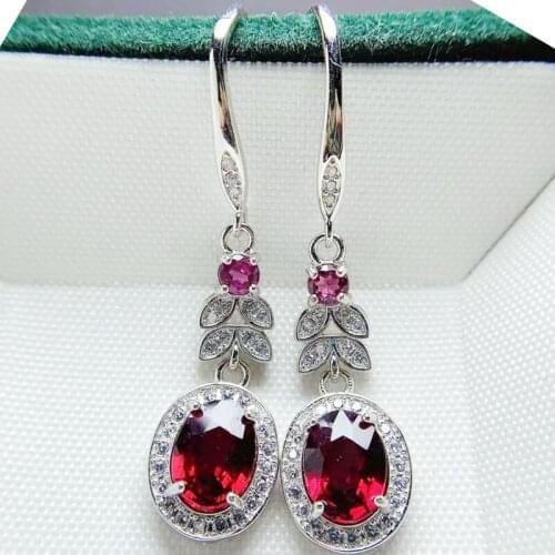 Per jewelry Natural real garnet leaves drop earring 6*8mm 1.6ct*2pcs gemstone 925 sterling silver Fine jewelry T223171