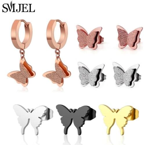 SMJEL Stainless Steel Butterfly Stud Earrings for Women Kids Ladies Cartoon Animal Earing Fashion Jewelry Gift boucle d'oreille