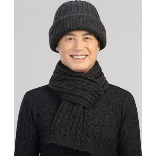 Old Man Hat Adult Middle Age Male Winter Knit Wool Cap Elderly Father Grandpa Birthday Present Warm Thicken Scarf Hats Set H7144