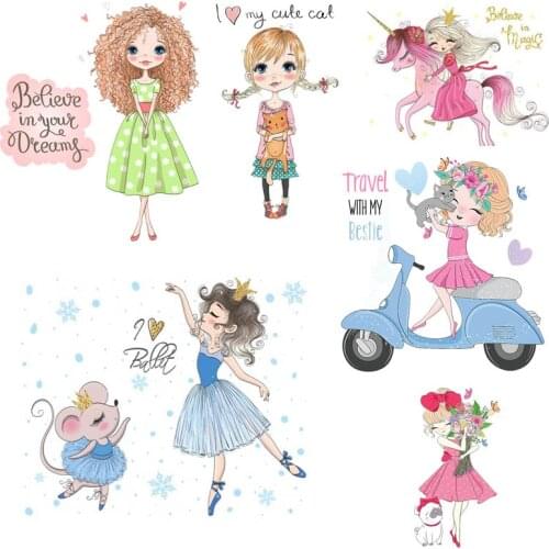 Beautiful Girls Thermal Heat Transfer For Clothing Iron On Cute Princess Transfers For Clothes Appliques For Washable T-shirt