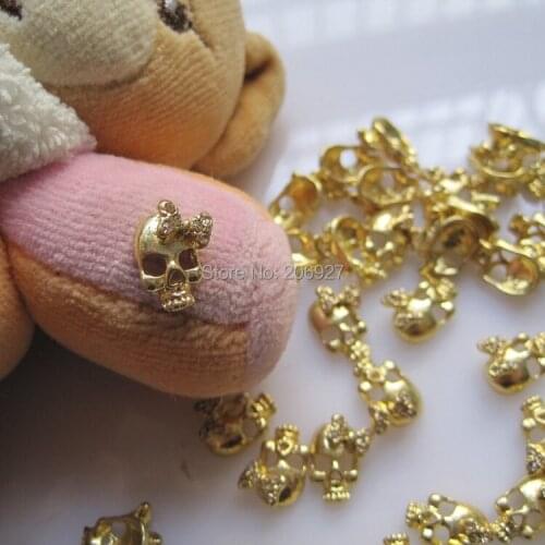 MD-511 10pcs Fancy Rhinestone Gold Skull Deco Metal Charms Metal Deco Charms Nail Art