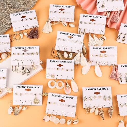 WYBU 24 Style Shell Series Dangle Drop Earring Set For Women Starfish Summer Earing Set 2020 Brincos Female Fashion Jewelry