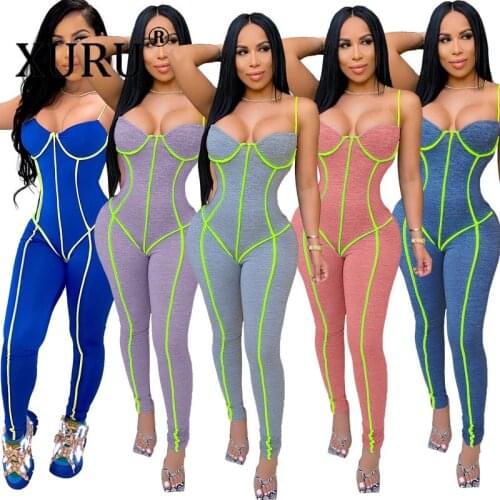 XURU European and American New Style Womens Sexy Jumpsuit Tight-fitting Suspenders Jogging Sports Jumpsuit