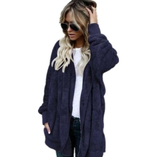 Womens Autumn Winter Fur Warm Top Coat Medium Length Wear Fur Proof Coat Loose Plus Velvet Female Wear Coat