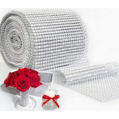 1M*12cm Bling Diamond Mesh Roll DIY Rhinestone Wraps Ribbon Crystal Trim Sparklel Mesh Wrap For Wedding Flower Decoration Ribbon