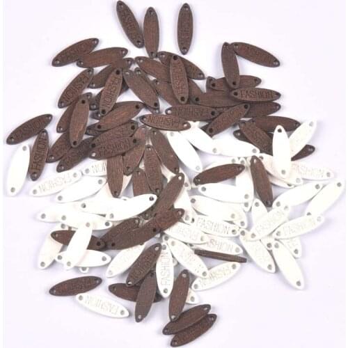 100Pcs Wooden Button "Fashion" tags Wood Sewing Accessories For Clothes Handmade Scrapbooking Craft DIY 19.5x6mm mt2253