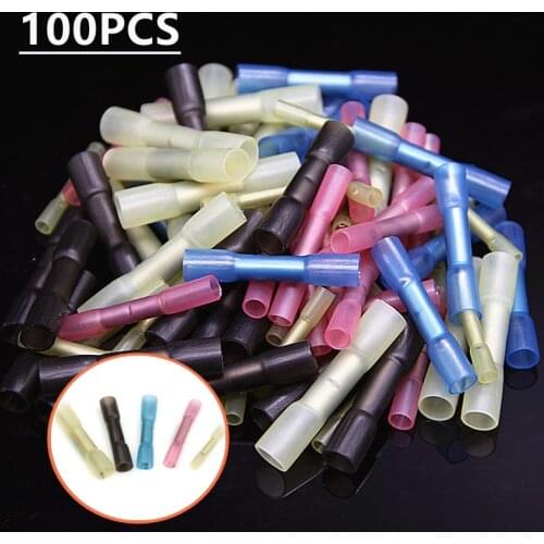 100PCS Seal Heat Shrink Butt Terminals Waterproof Seal Electrical Insulated Wire Connectors 5 Sizes Kit-Automotive Marine