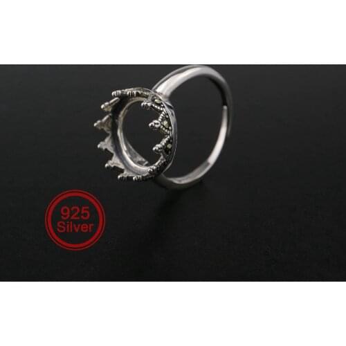 12MM Round Crown Bezel Solid 925 Sterling Silver Antiqued Style Ring Settings DIY Cabochon Tray Jewelry 1213061