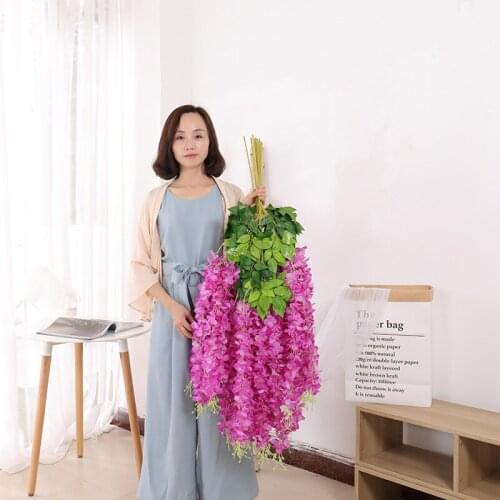 12pcs Wisteria Artificial Flower Vine Ivy Leaf Garland Hanging Silk Flowers Rattan String Home Garden Decoration Wall Decor