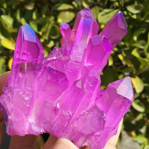 160g Pink Aura Quartz Crystal Cluster Titanium Bismuth Silicon Cluster Rainbow