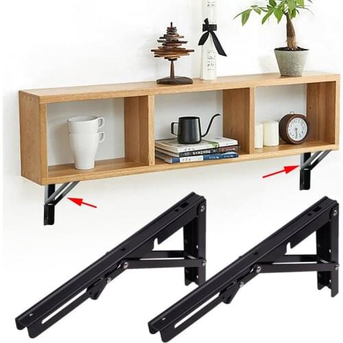 2pcs 30x16.3cm Black 12" Stainless Steel Triangle Folding Shelf Support Bench Table Bracket Wall Mounted Heavy Duty Fold Down