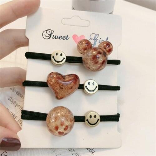 240pcs/lot DIY Simple Multi Loving Hearts Blowout Bead Rubber Band Elasticity Leopard Hair Bands Styling Tool Accessory HA1683