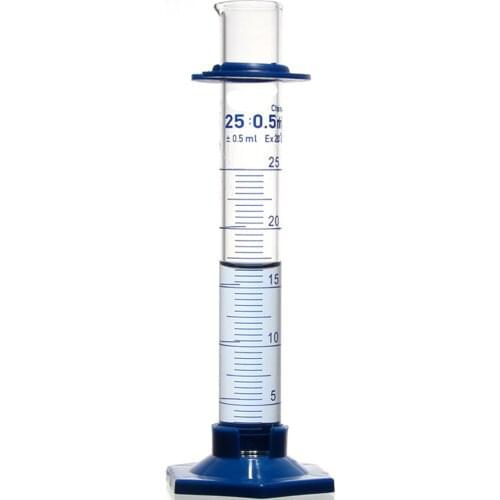 25mL Measuring Cylinder with Spout and Graduation with Plastic Heagon Base Laboratory Chemistry Equipment