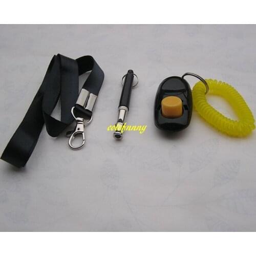 500sets/lot 3 in 1 Ultrasonic Dog Whistle Training Whistle+ Pet Training Clicker+Free Lanyard Set Pet Training Supplies