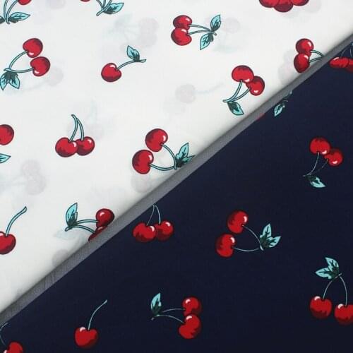 50x140cm Navy Blue & White Red Cherry 100% Cotton Poplin Fabric Fruit Fabricn patchwork for quilting bedding cloth DIY sewing H