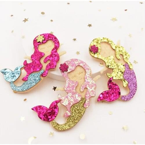 6Pcs Mix Colorful Glitter Paillette Felt Fabric Mermaid Sewing Patches Applique for Childrens Headwear DIY Craft Supplies E231