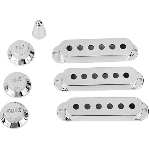 7Pcs Silver Guitar Pickup Cover and Knobs Switch Tip Set ABS Guitar Pickup Covers Guitar Accessories Parts (Chrome)