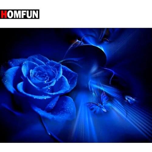 HOMFUN Full Square/Round Drill 5D DIY Diamond Painting "Blue rose butterfly" 3D Diamond Embroidery Cross Stitch Home Decor Gift