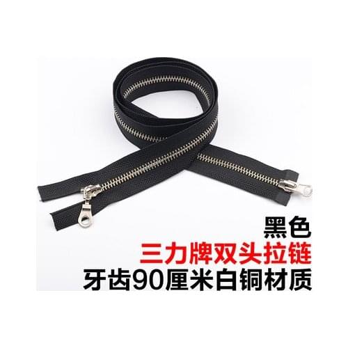 Free shipping 3pcs/lot 90cm black cloth silver teeth zipper 5# double zipper head jacket zipper coat down jacket zipper