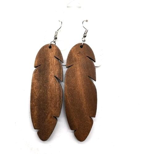 Free Shipping!!Natural Wood Feather Wooden Earrings can mixed 3 colors