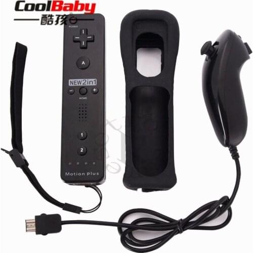 2-in1 Wireless Remote Controller and Nunchuk Controller for Nintendo Wii with MOTION PLUS Protective Silicon Case + Hand Strap