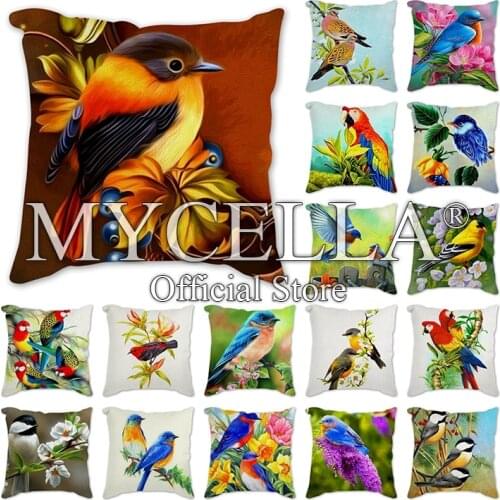 Flowers and birds cushion cover Home fashion decoration Throw Pillow Case Super Soft Short Plush Cushion Cover Fundas de colchón