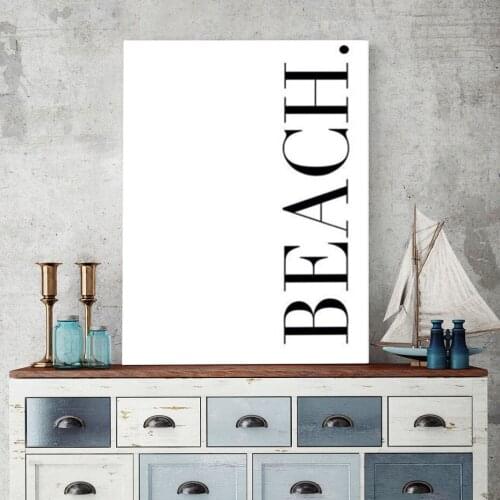 Black and White Minimalist Canvas Beach Letters Wall Art Canvas Painting Wall Prints Posters Pictures Living Room Home Decor