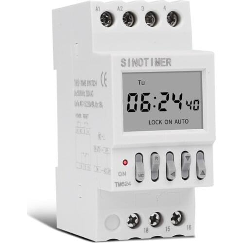 SINOTIMER TM624 Digital Timer Switch 40-Group Time-Controlled Ringer Din Rail Mount 220V Timer Relay