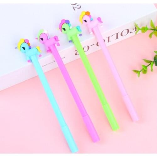 40PCS Unicorn Cute Pony Cartoon Gel Pens 0.5mm Student Black Water Pen Stationery Office Accessories