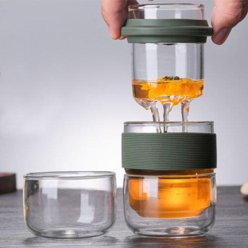 420ML Travel Teaware sets Heat-resistant Glass Portable Teapot Small Teacup Filter Chinese Travel Kung Fu Tea Set Office Mug Cup