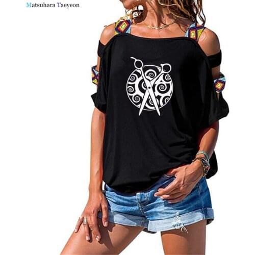 Hairdressing Beauty Salon Sexy Print TShirt Women Summer New Tide Casual Short Sleeves T-Shirt Hollow Out Shoulder Tops Tees