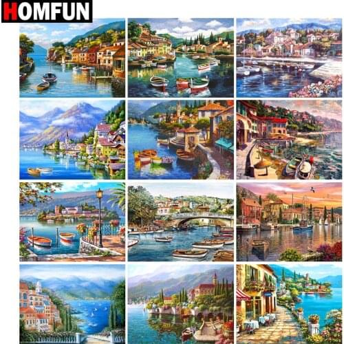HOMFUN 5D Diamond Embroidery Needlework Kit "Small town" Diy Diamond Painting Cross Stitch Home Decoration Gift