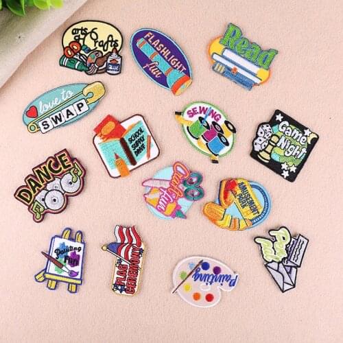 1PSC Drawing tools Patches for Clothes Iron Drawing board Flashlight scissors Embroidery Book Patch Coat Jackets Diy Decor