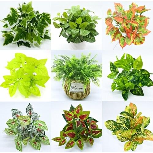 Artificial Ferns Green Leaves Plants Wedding Decoration Fake Flower Greenry Dill Maple Leaf Garden Living Room Home Table Decor