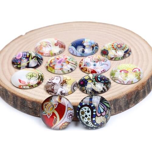 Reidgaller mix floral pattern photo round dome glass cabochon 12mm 20mm 25mm 18mm 14mm diy pendant necklace accessories