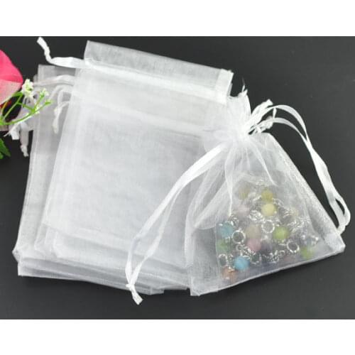 Organza Jewelry Bags Drawstring Rectangle White Color Earrings Necklace DIY Jewelry Gifts Packing 12cm x9cm,4 PCs