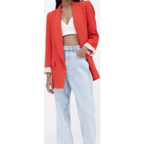 MESTTRAF Women 2021 Fashion New Lapel Long Sleeves Wild Closing Waist Was Thin Solid Color Buttonless Suit Streetwear