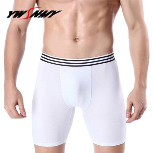 Mens Long Boxer Shorts Breathable Solid Sexy Big U Convex Pouch Half-length Boxers Long Leg Underpants Sculpting Slip Panties